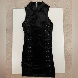 Shinestar black velvet lace-up mini dress, size small